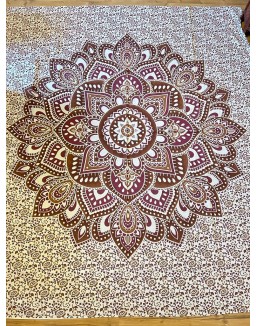 Indická plachta veľká - MANDALA KVET - 230×210 cm - bielo hnedo bordová