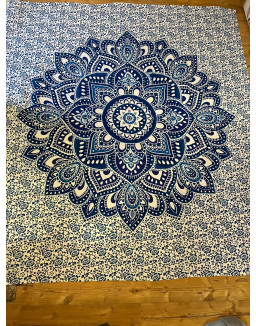 Indická plachta veľká - MANDALA KVET - 230×210 cm - bielo modrá