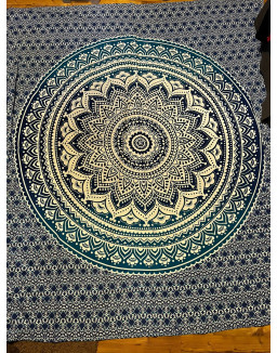 Indická plachta veľká - MANDALA KVET v kruhu - 230×210 cm - bielo modrá