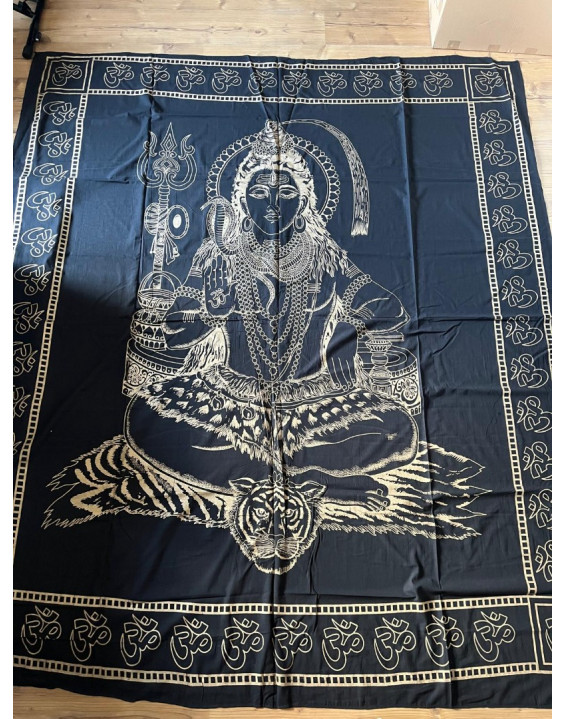 Indická plachta veľká - SHIVA - 230×210 cm - čienro zlatá