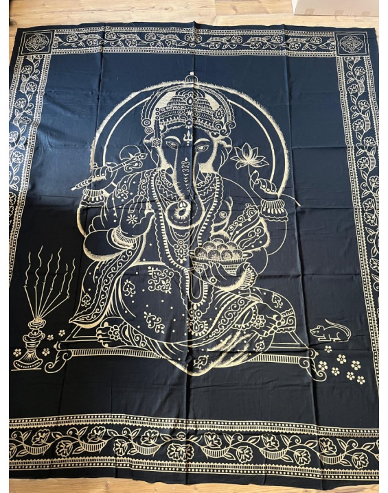 Indická plachta veľká - GANESHA - 230×210 cm - čierno zlatá